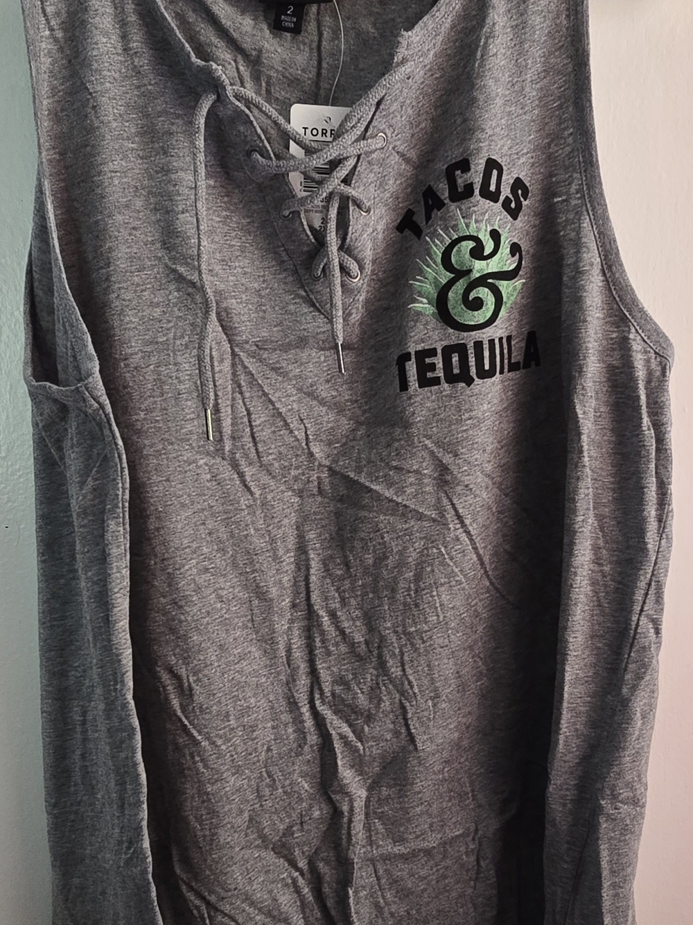 *NWT* Torrid Gray Lace-Up Tank with 'Tacos & Tequila' Graphic